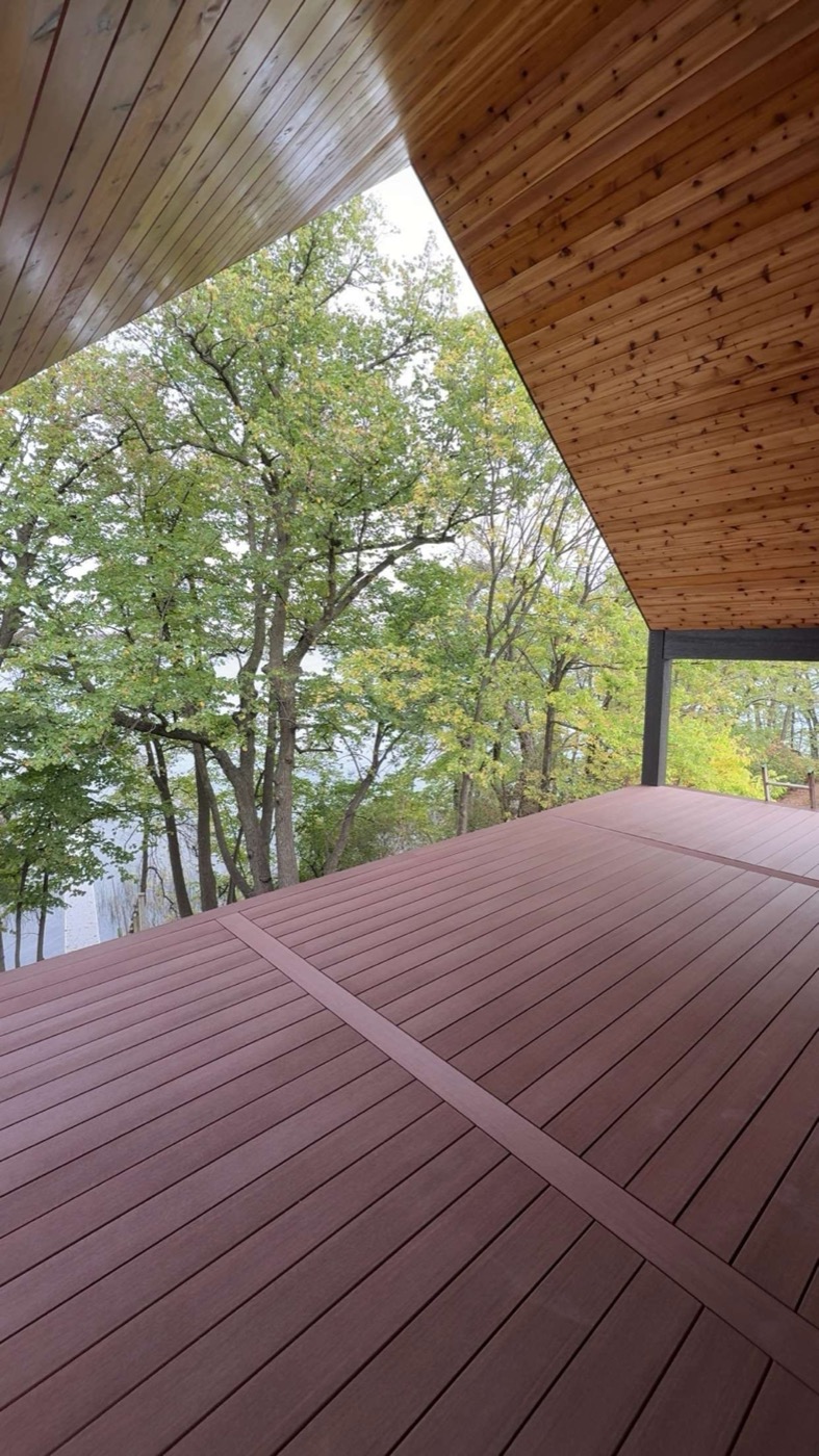 Lakeside deck with cedar ceiling